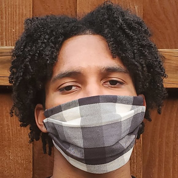 Plaid Blk/WhtHandmade Cotton Face Mask,Reuse/Wash - Picture 1 of 4